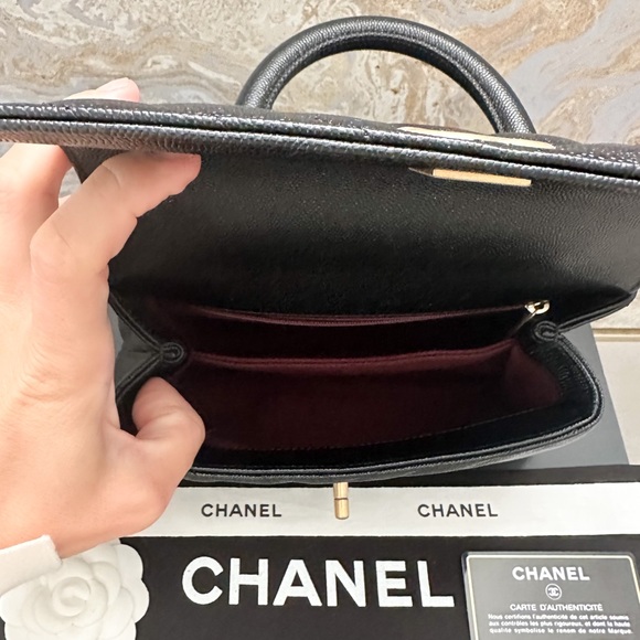 Chanel Caviar Chevron Quilted Mini Coco Black Leather Handle Flap Bag - Picture 11 of 15